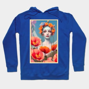 Dreamy design of a pop surrealism painting of girl with poppy flowers Hoodie